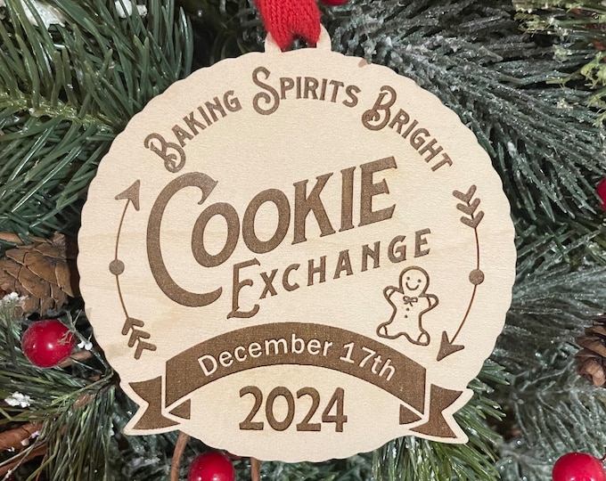 Baking Spirits Bright Cookie Exchange Party Favor with Party Date | 2025 Cookie Swap Party Favor | Cookie Exchange Ornament