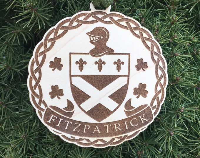 Fitzpatrick Family Crest Ornament | Irish Surname Wedding Gift | Wedding Ornament | Fitzpatrick Coat of Arms Gift Ornament