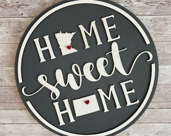 Minnesota to Colorado Home Sweet Home Round Wood Sign | Two State Home Sign | New Home Sign | Housewarming | Farewell Gift