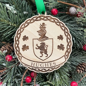 Hughes Family Crest Ornament | Irish Surname Wedding Gift | Wedding Ornament | Coat of Arms Gift Ornament
