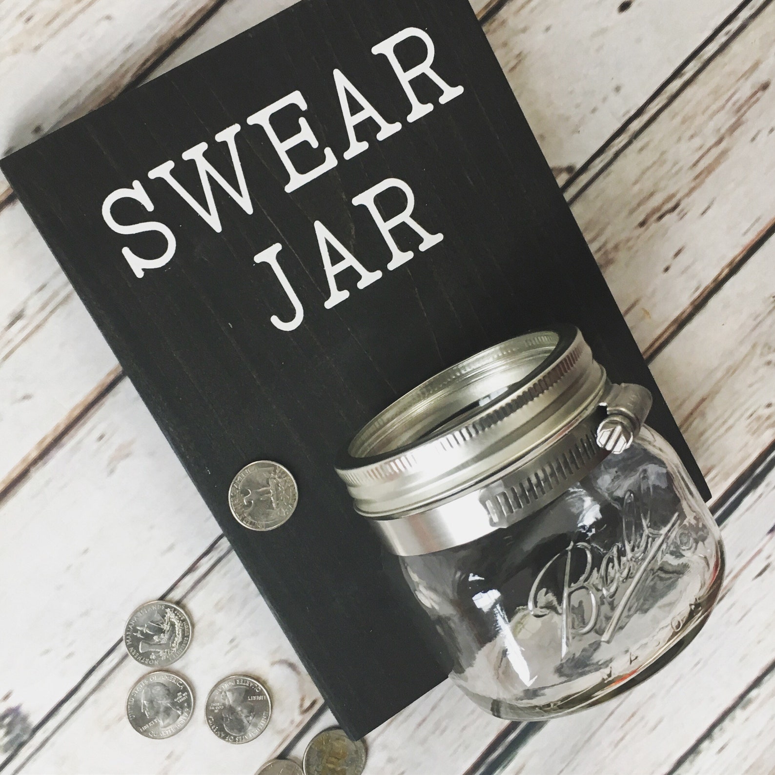 Swear Jar Coin Jar Wood Sign With Attached Glass Jar Potty Etsy