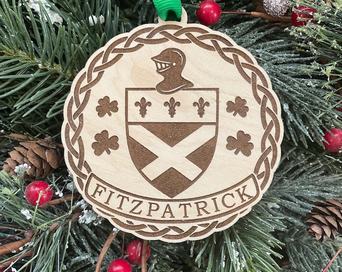 Fitzpatrick Family Crest Ornament | Irish Surname Wedding Gift | Wedding Ornament | Fitzpatrick Coat of Arms Gift Ornament
