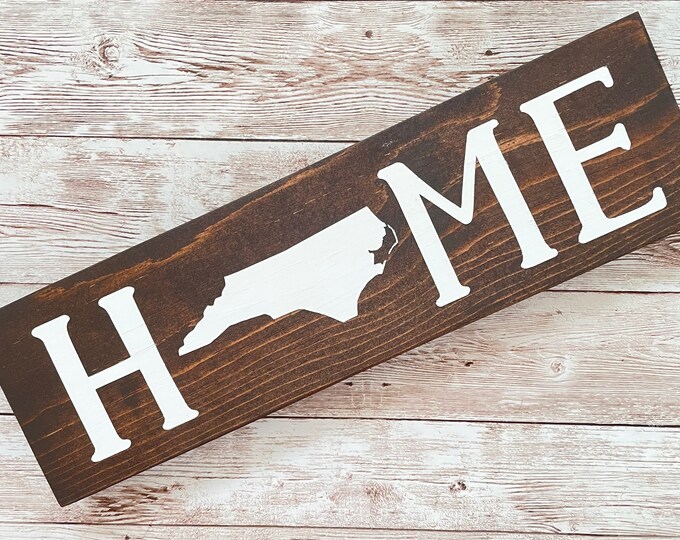 North Carolina Home State Wood Sign | Housewarming | Gallery Wall Decor | 3 sizes Available 3.5” x 12”, 5.5 x 18” and 9 x 32” Sign