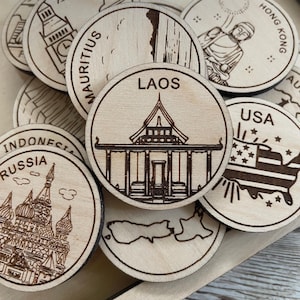 Jeton ou aimant de voyage au Laos | Jetons de collection pour l'état, la ville, le monument, les parcs nationaux ou le pays du bois | Jeton de suivi de voyage