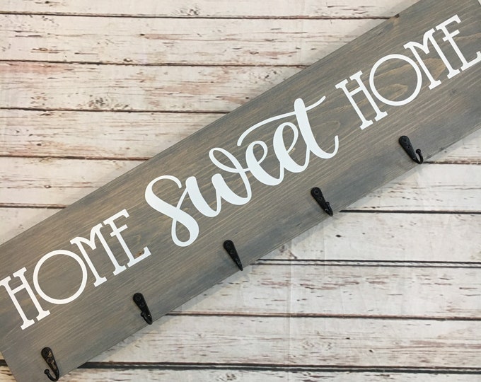 Home Sweet Home Coat Hook Sign | 6 Hook Coat Rack | Entryway Coat Hook Sign | Housewarming Gift Idea | Realtor Closing Gift | New Home Gift