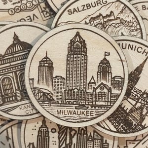 Jeton ou aimant de voyage de Milwaukee Wisconsin | Jetons de collection pour l'état, la ville, le monument, les parcs nationaux ou le pays du bois | Jeton de suivi de voyage