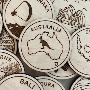 Australien Reise Token oder Magnet | Wood Zustand, Stadt, Wahrzeichen, Nationalparks oder Land Sammler Token | Travel Tracking Token