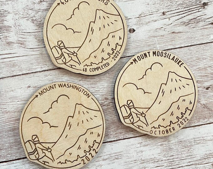 NH Mountain Hike 2.5” inch Wood Magnet | New Hampshire Hiker 4,000 Footers | Mt. Washington