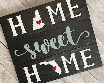 New Hampshire to Florida Home Sweet Home 2 State Wood Sign | Two State Home Sign | New Home Gift idea | Housewarming Gift Idea