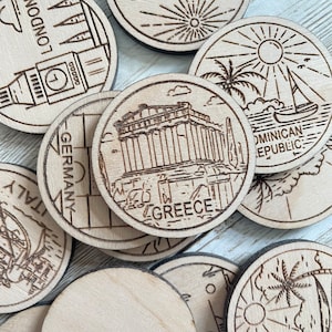 Griechenland Reise Token oder Magnet | Wood Zustand, Stadt, Wahrzeichen, Nationalparks oder Land Sammler Token | Travel Tracking Token