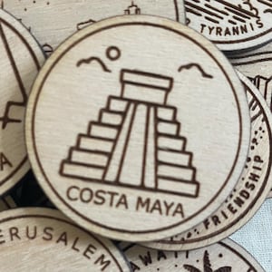 Jeton ou aimant de voyage Costa Maya | Jetons d'état, de ville, de point de repère, de parcs nationaux ou de pays du bois | Jeton de suivi de voyage