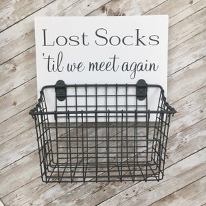 Lost Socks ‘til we meet again | wood sign with attached basket | Laundry Room Decor | Laundry Organization | Mother's Day Gift Idea