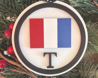 T Nautical Sailing Flag Ornament | Nautical Wedding Gift Tag | Personalized Sailing Flag Christmas Ornament | Sailing Gift Idea