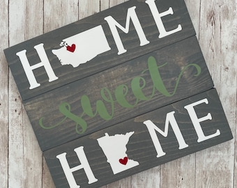 Two State Home Sweet Home Sign: Washington to Minnesota