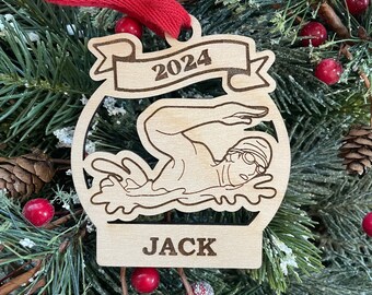 Swimming 2025 Boy Swimmer Christmas Ornament | Personalized Swim Ornament | 2025 Christmas