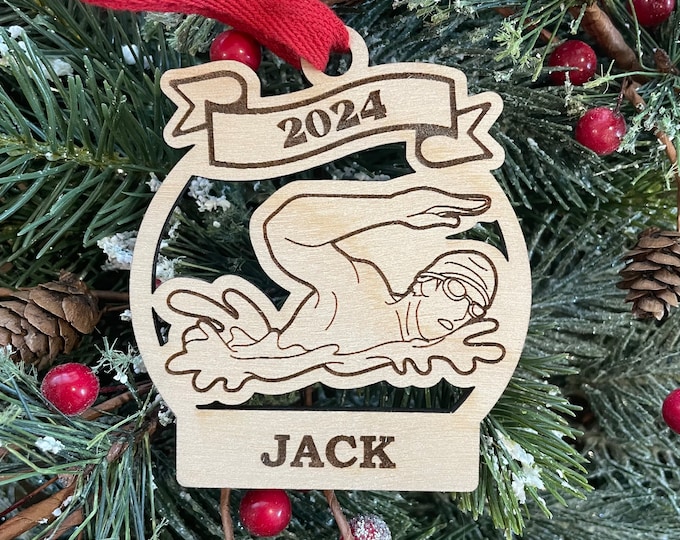Swimming 2025 Boy Swimmer Christmas Ornament | Personalized Swim Ornament | 2025 Christmas