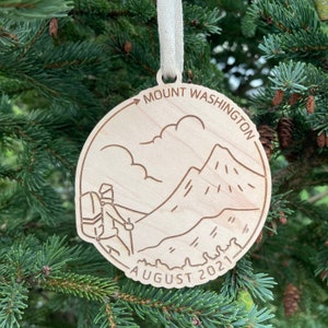 Mount Washington & Date Ornament | NH Hiker Ornament | New Hampshire Mountains | Hiking Souvenir | Hiking Gift Idea