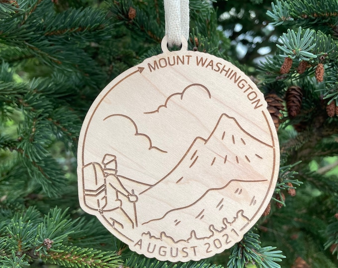 Mount Washington & Date Ornament | NH Hiker Ornament | New Hampshire Mountains | Hiking Souvenir | Hiking Gift Idea