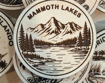 Mammoth Lakes Travel Token or Magnet or Ornament: Engraved Wood Destination World Traveler Collector Souvenir