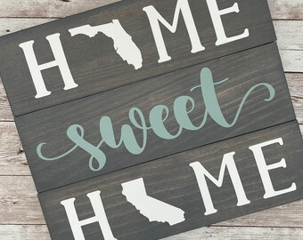Florida to California Home Sweet Home 2 State Wood Sign | Two State Home Sign | New Home Gift idea | Housewarming Gift Idea