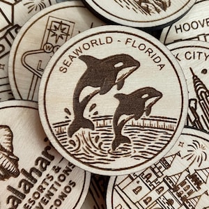 Jeton ou aimant de voyage de Seaworld la Floride | Jetons de collection pour l'état, la ville, le monument, les parcs nationaux ou le pays du bois | Jeton de suivi de voyage