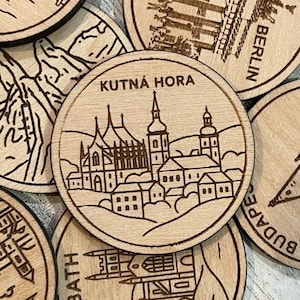 Jeton ou aimant de voyage de Kutná Hora, République tchèque | Jetons de collection pour l'état, la ville, le monument ou le pays du bois | Jeton de suivi de voyage