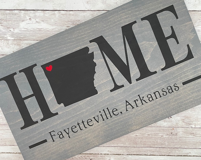 Arkansas Home State wood sign | 2 sizes available | Customized with Arkansas town name | Arkansas Decor