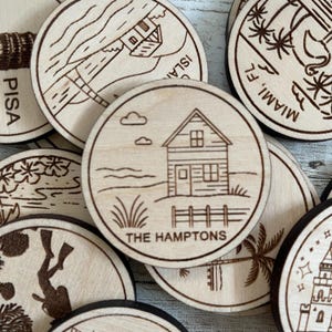 Jeton ou aimant de voyage des Hamptons New York | Jetons de collection pour l'état, la ville, le monument ou le pays du bois | Jeton de suivi de voyage