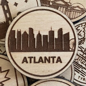 Jeton ou aimant de voyage d'Atlanta | Jetons de collection pour l'état, la ville, le monument, les parcs nationaux ou le pays du bois | Jeton de suivi de voyage