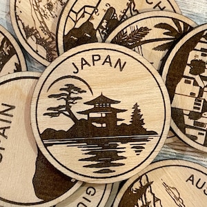 Jeton ou aimant de voyage au Japon | Jetons de collection pour l'état, la ville, le monument, les parcs nationaux ou le pays du bois | Jeton de suivi de voyage