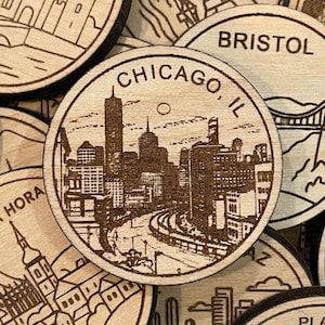 Jeton ou aimant de voyage de Chicago Illinois | Jetons de collection pour l'état, la ville, le monument, les parcs nationaux ou le pays du bois | Jeton de suivi de voyage