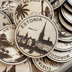 Template Travel Token or Magnet | Wood State, City, Landmark, National Parks, or Country Collector Tokens | Travel Tracking Token