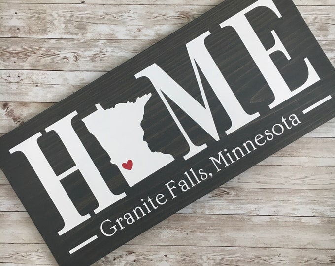 Minnesota (MN) Home wood sign customized with town name - 2 sizes available - Housewarming Gift - Minnesota New Home Gift - MN State Sign