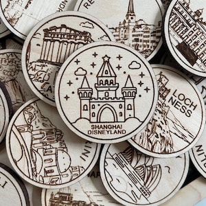Template Travel Token or Magnet | Wood State, City, Landmark, National Parks, or Country Collector Tokens | Travel Tracking Token