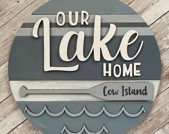 Our Lake Home 3D Wood Sign | 3 sizes available -12”, 16”, 18”| Last Name or Town Name on Oar | Lake House Decor