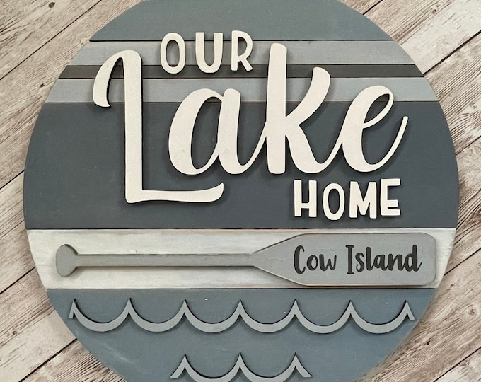 Our Lake Home 3D Wood Sign | 3 sizes available -12”, 16”, 18”| Last Name or Town Name on Oar | Lake House Decor