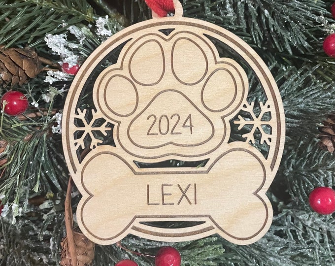 Dog Paw & Bone Personalized Christmas Ornament | Personalized Dog Ornament | 2025 Christmas