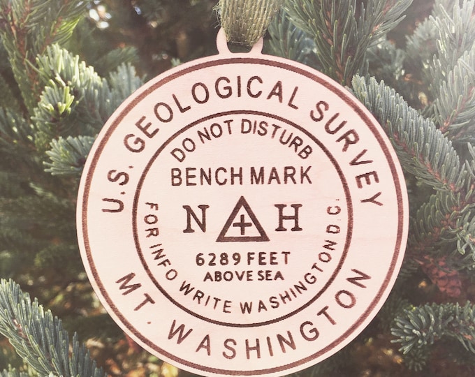 Mt. Washington Bench Mark Ornament | NH Hiker Ornament | New Hampshire Mountains | Hiking Souvenir | Hiking Gift Idea