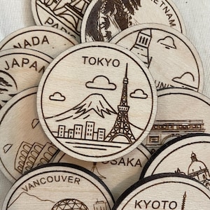 Jeton ou aimant de voyage à Tokyo | Jetons de collection pour l'état, la ville, le monument, les parcs nationaux ou le pays du bois | Jeton de suivi de voyage