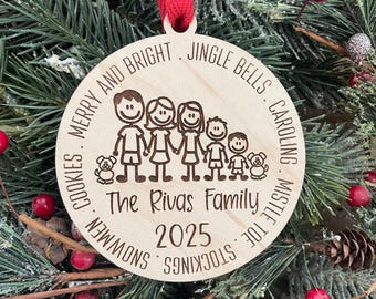 Personalized Family Christmas Ornament 2026: Stick Figures, Pet Options