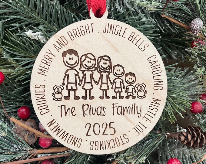 Personalized Family Christmas Ornament 2025: Stick Figures, Pet Options