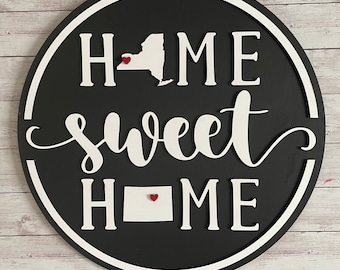 New York to Colorado Home Sweet Home Round Wood Sign | Two State Home Sign | New Home Sign | Housewarming | Farewell Gift