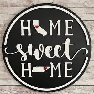 Home Sweet Home Round Double State Wood Sign | State to State Sign | New Home State Sign | Housewarming | Farewell Gift | Going Away Gift