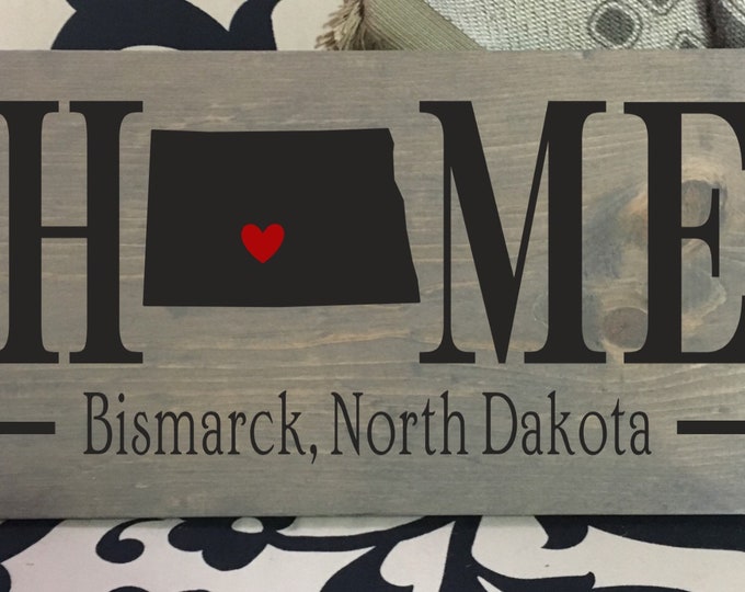 North Dakota (ND) Home State wood sign | 2 sizes available | Customized with North Dakota town name | North Dakota Decor