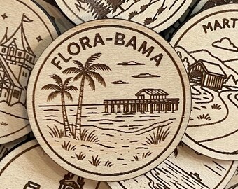 Flora-Bama Travel Token or Magnet or Ornament: Engraved Wood Destination World Traveler Collector Souvenir