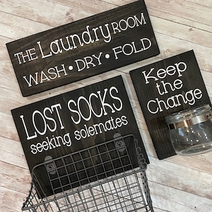 Laundry Room Sign Trio |  Lost Socks Basket AND Keep the Change Coin Jar AND The Laundry Room Sign | Laundry Room Decor | Color Pop Series