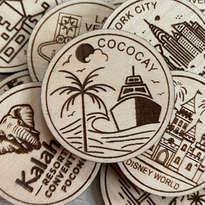 Jeton ou aimant de voyage Cococay | Jetons de collection pour l'état, la ville, le monument, les parcs nationaux ou le pays du bois | Jeton de suivi de voyage