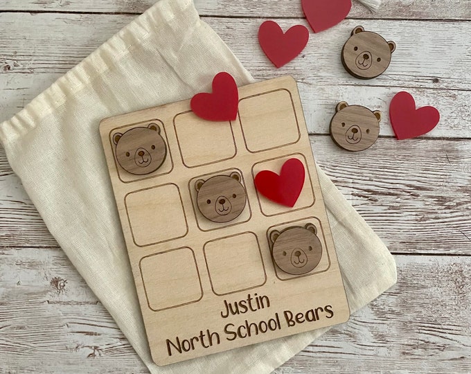 Bear Mascot Valentine Tic Tac Toe Board Valentine’s Day | Personalized Class Gift | Class Valentine’s Gift | North School Bears