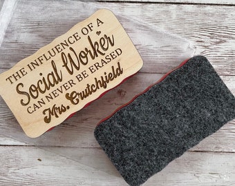 Social Worker Eraser | Social Worker Appreciation Gift | Personalized White Board Eraser Gift | Wood Board Eraser