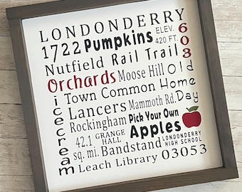 Londonderry NH Subway Art Sign | Painted Town Word Art | Framed Londonderry New Hampshire Home Decor